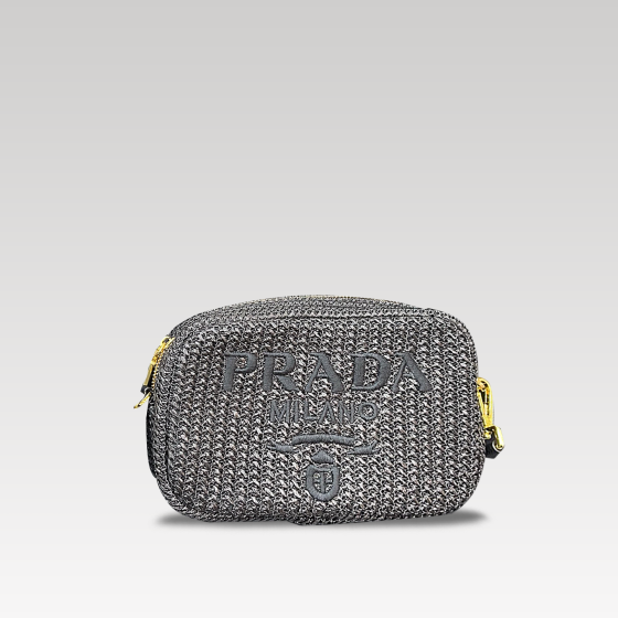 PRADA straw double-sided camera bag