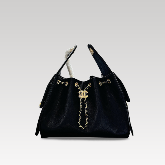 Black Chanel drawstring bucket bag